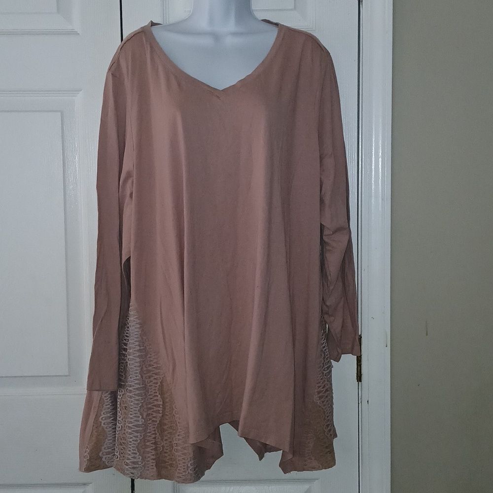 LOGO Lori Goldstein long sleeve dusty rose lace insert tunic  Sz 5X NWOT